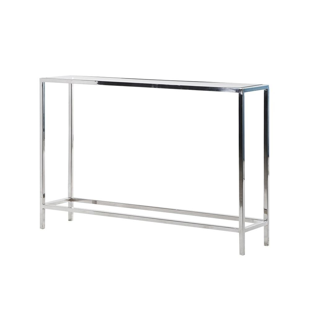 Slimline stainless steel and glass console table