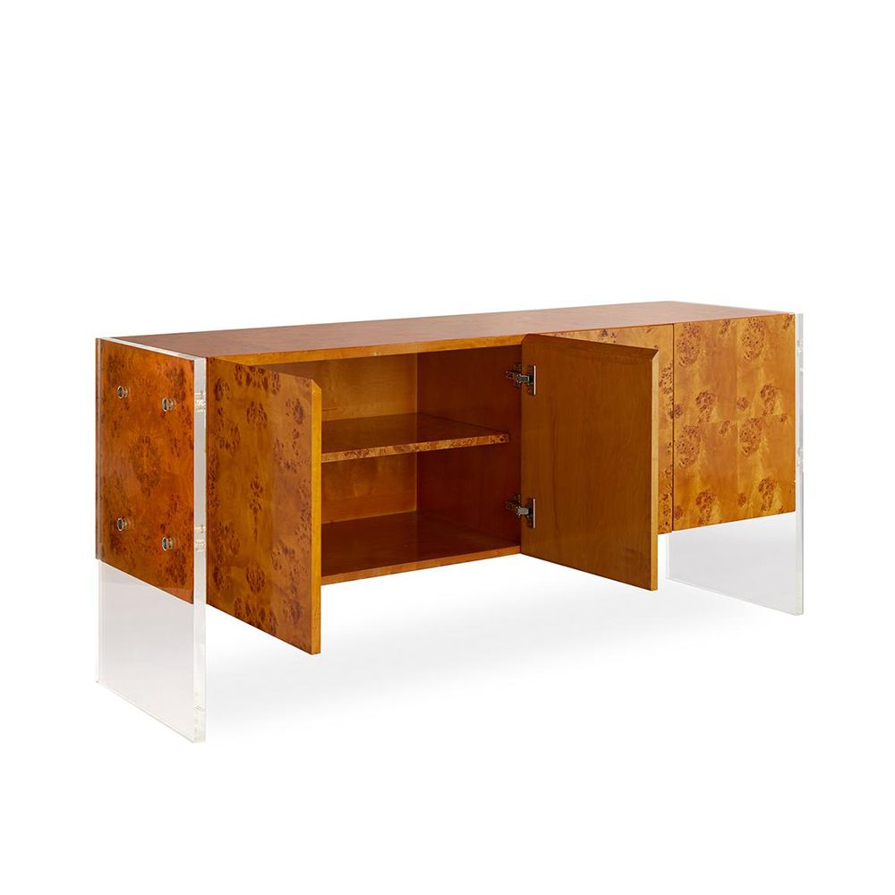 A stylish minimal mappa wood sideboard with acrylic and stainless steel accents 