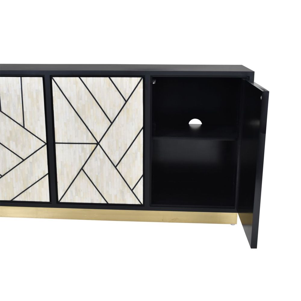Luxurious modern glam abstract cabinet in a black and cream design with a golden base