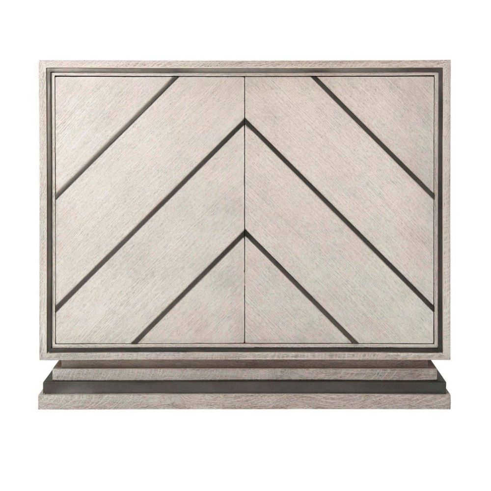Alluring, modern cabinet with geometric inlay and stepped base