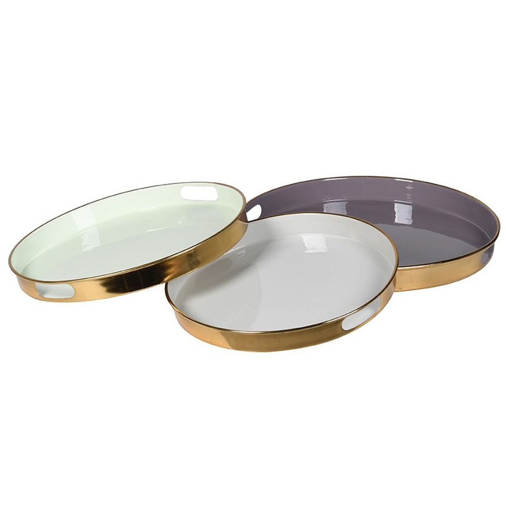 Set of 3 pastel coloured enamel trays
