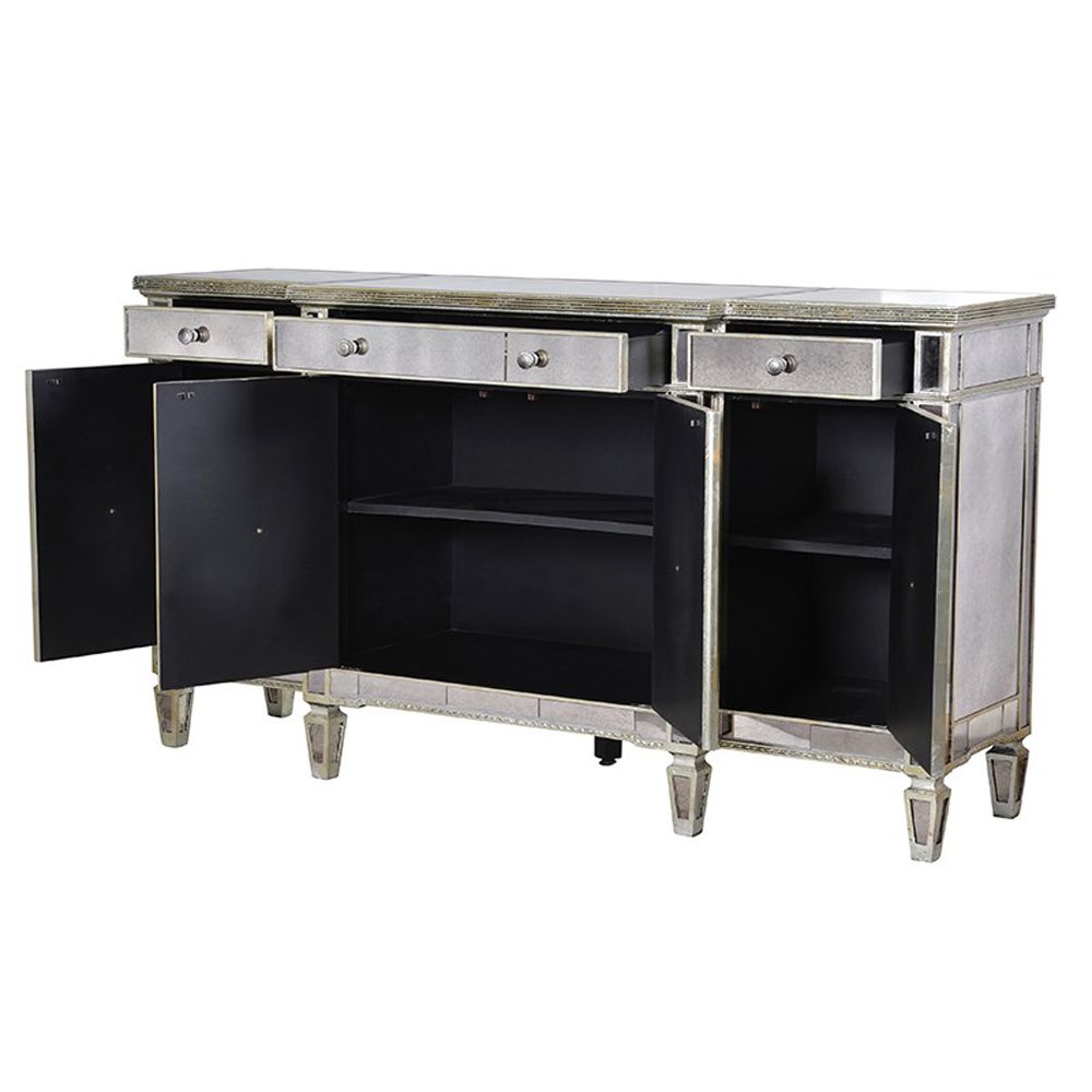 silver and gold distressed 4 door cabinet 