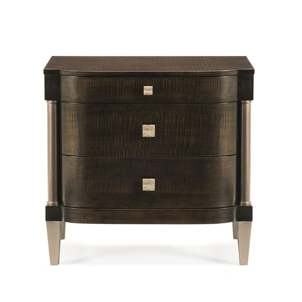 Decadent bedside table with bronze accents and dark brown finish