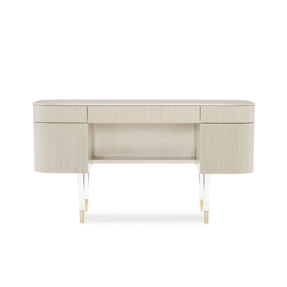 Glamorous cream finished desk with ribbed details and stylish clear acrylic legs