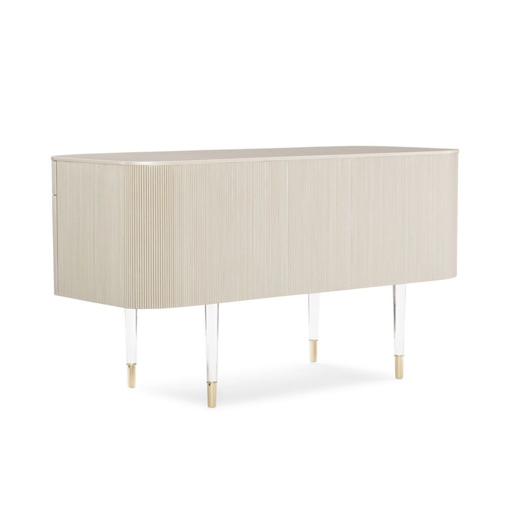 Glamorous cream finished desk with ribbed details and stylish clear acrylic legs