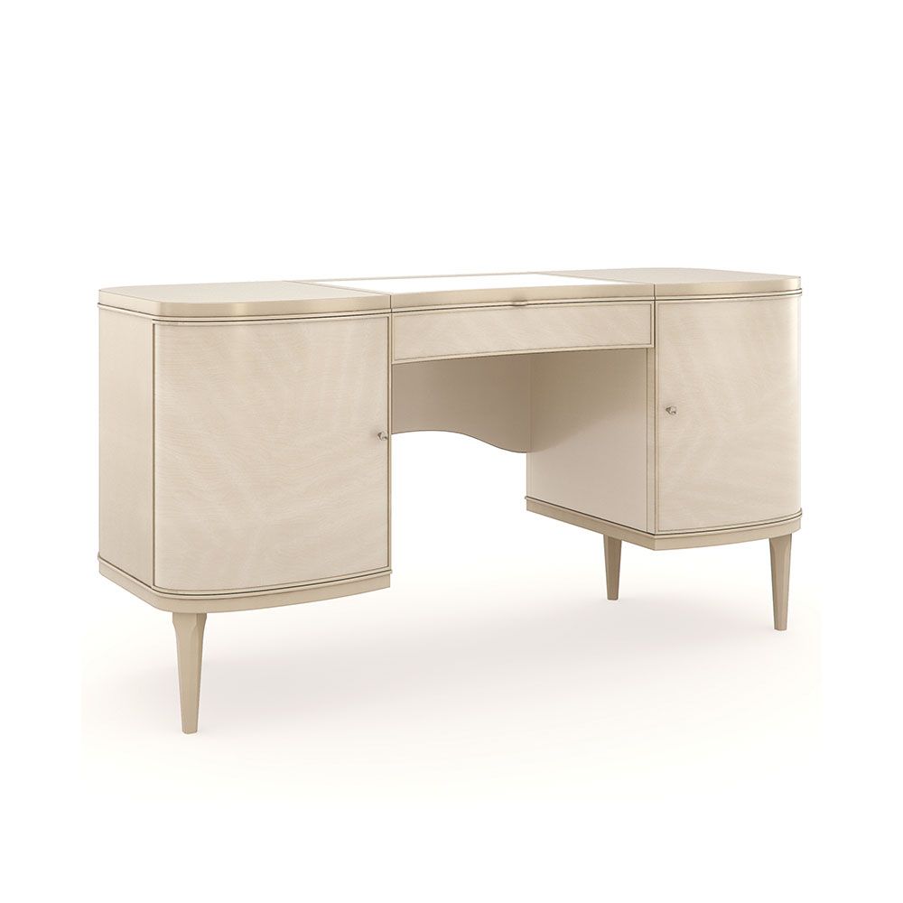 Captivating desk/ dressing table with inlay pattern design and wave accents