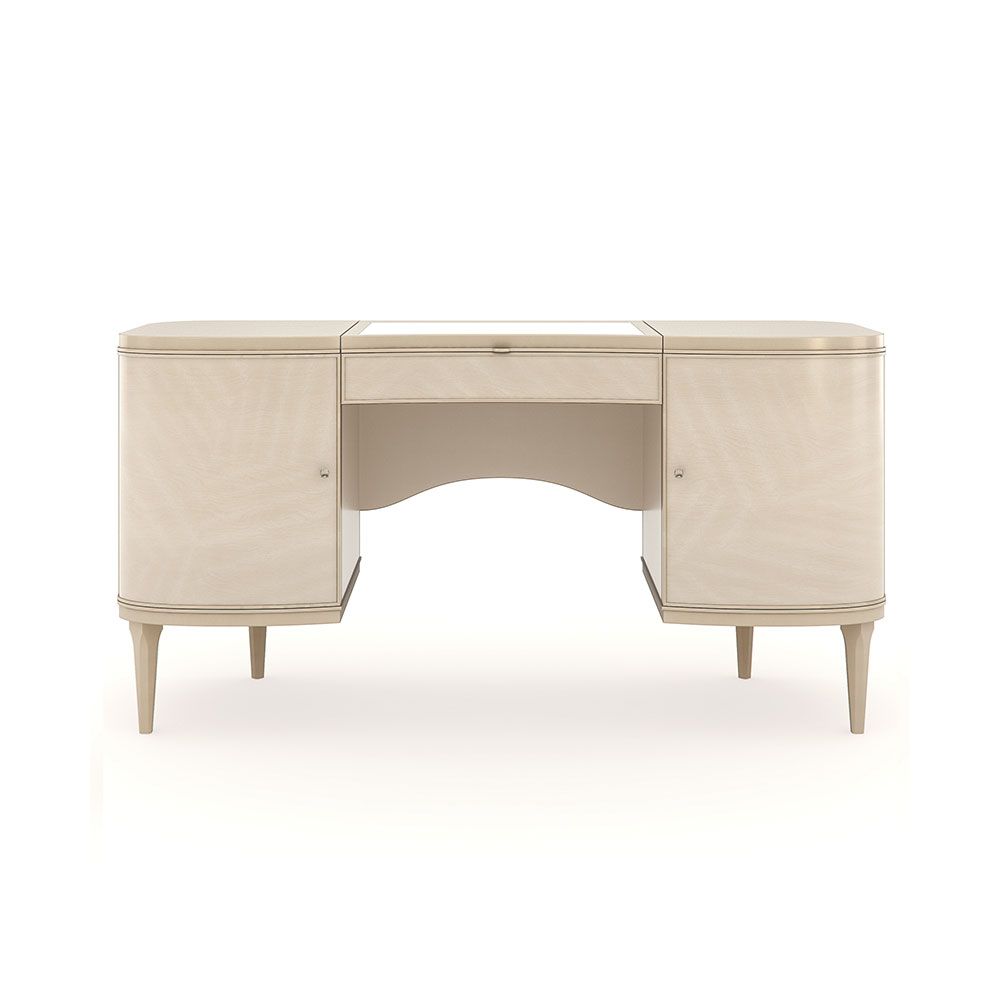 Captivating desk/ dressing table with inlay pattern design and wave accents