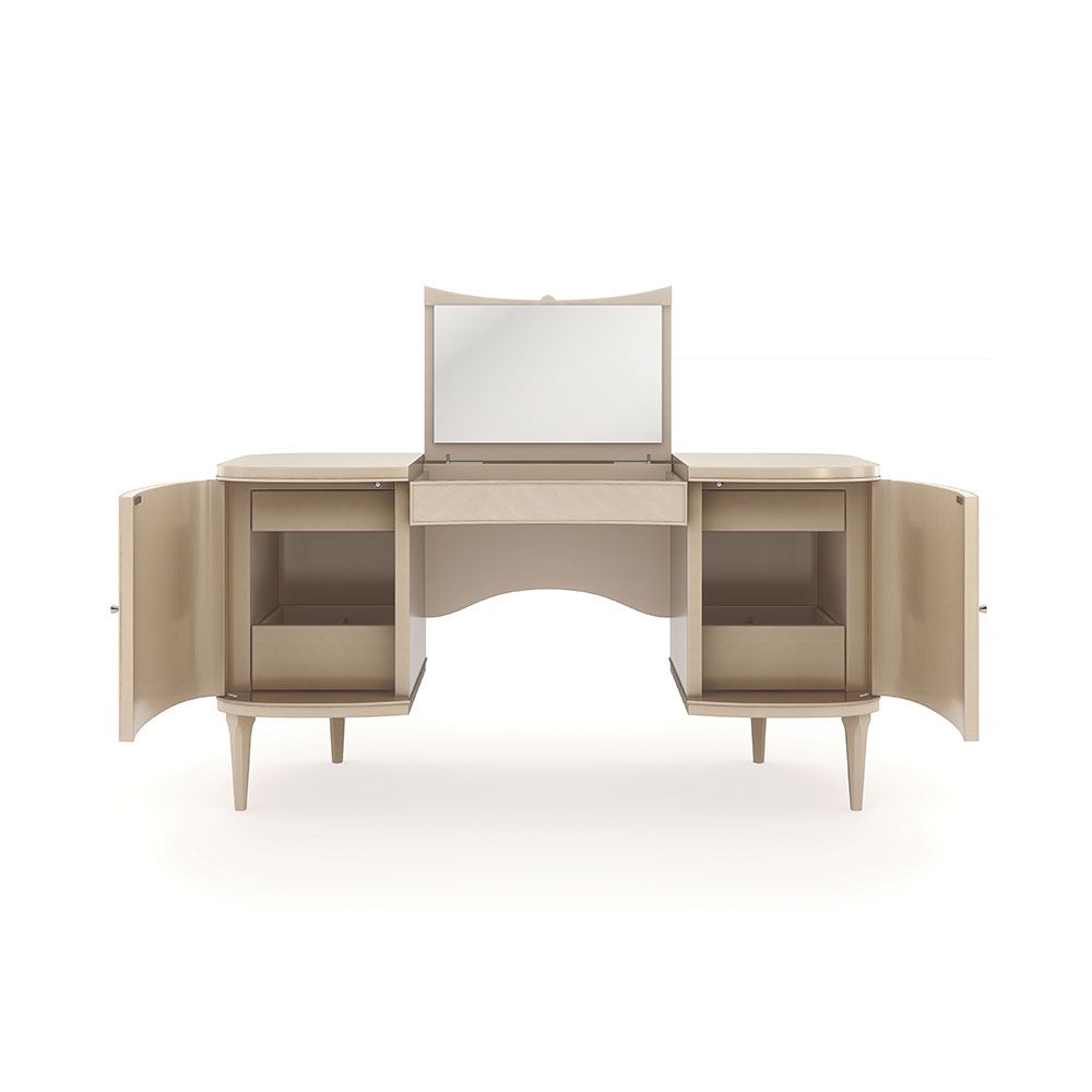 Captivating desk/ dressing table with inlay pattern design and wave accents