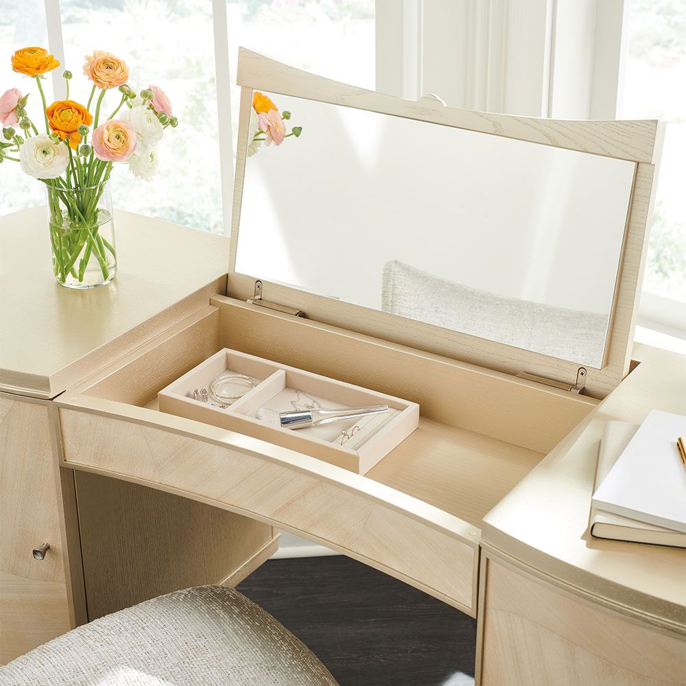Captivating desk/ dressing table with inlay pattern design and wave accents