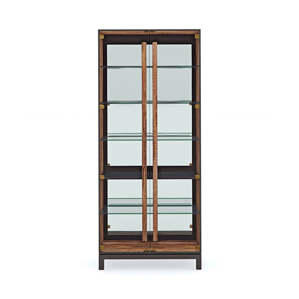 A dazzling modern cabinet with a rich mix of mirror, glass and wood textures