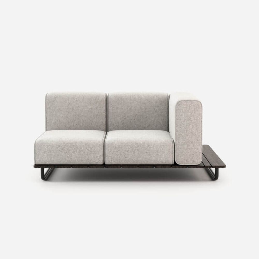 A glamorous right-hand outdoor sofa with quick-dry foam and natural coloured upholstery 