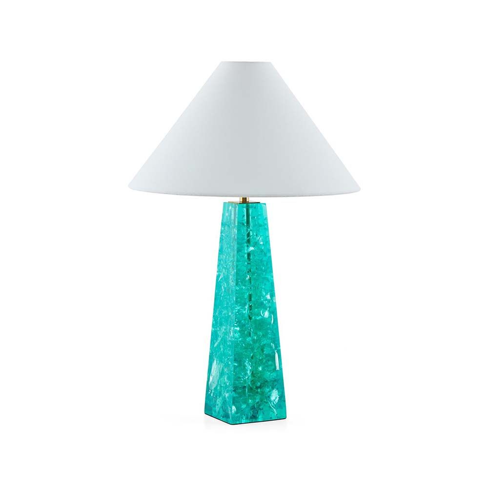 A fabulous cracked acrylic styled table lamp with a green base and white shade