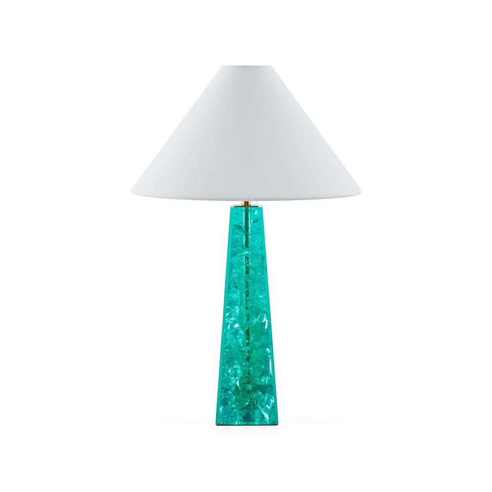 A fabulous cracked acrylic styled table lamp with a green base and white shade
