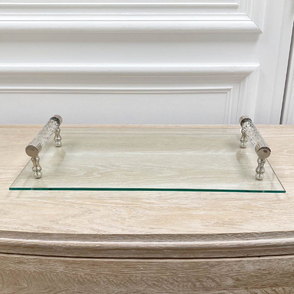 Elegant glass tray with crystal handles