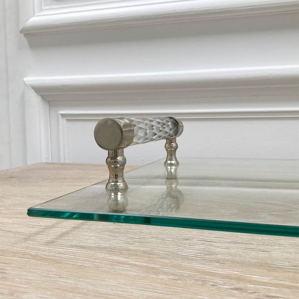Elegant glass tray with crystal handles