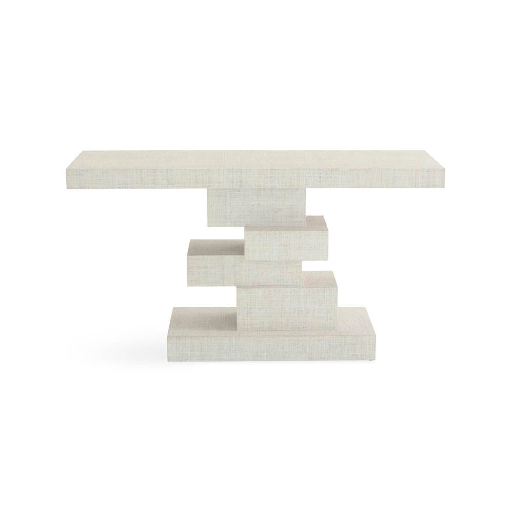 Eye-catching stacked cubist console table in ivory finish