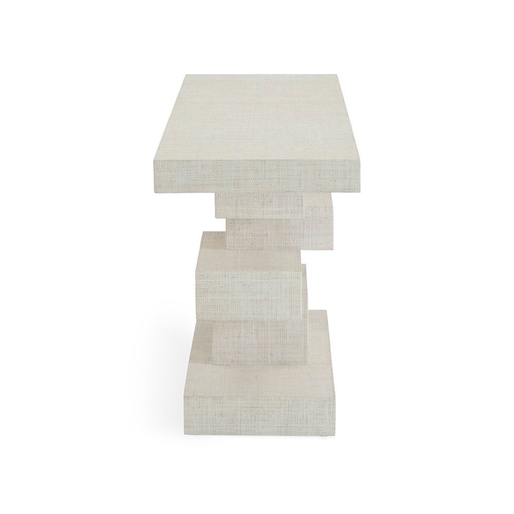Eye-catching stacked cubist console table in ivory finish