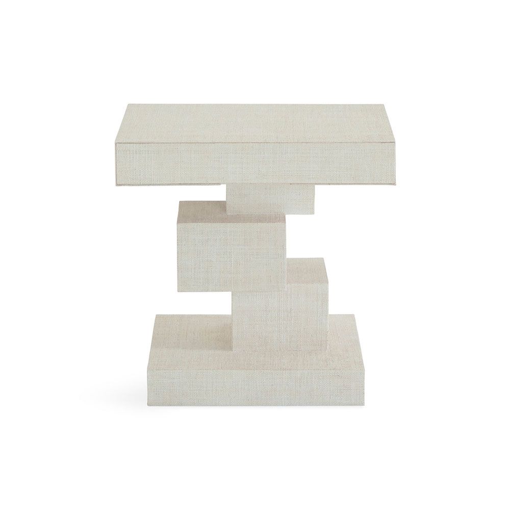 Gorgeously modern stacked cubist side table in ivory finish