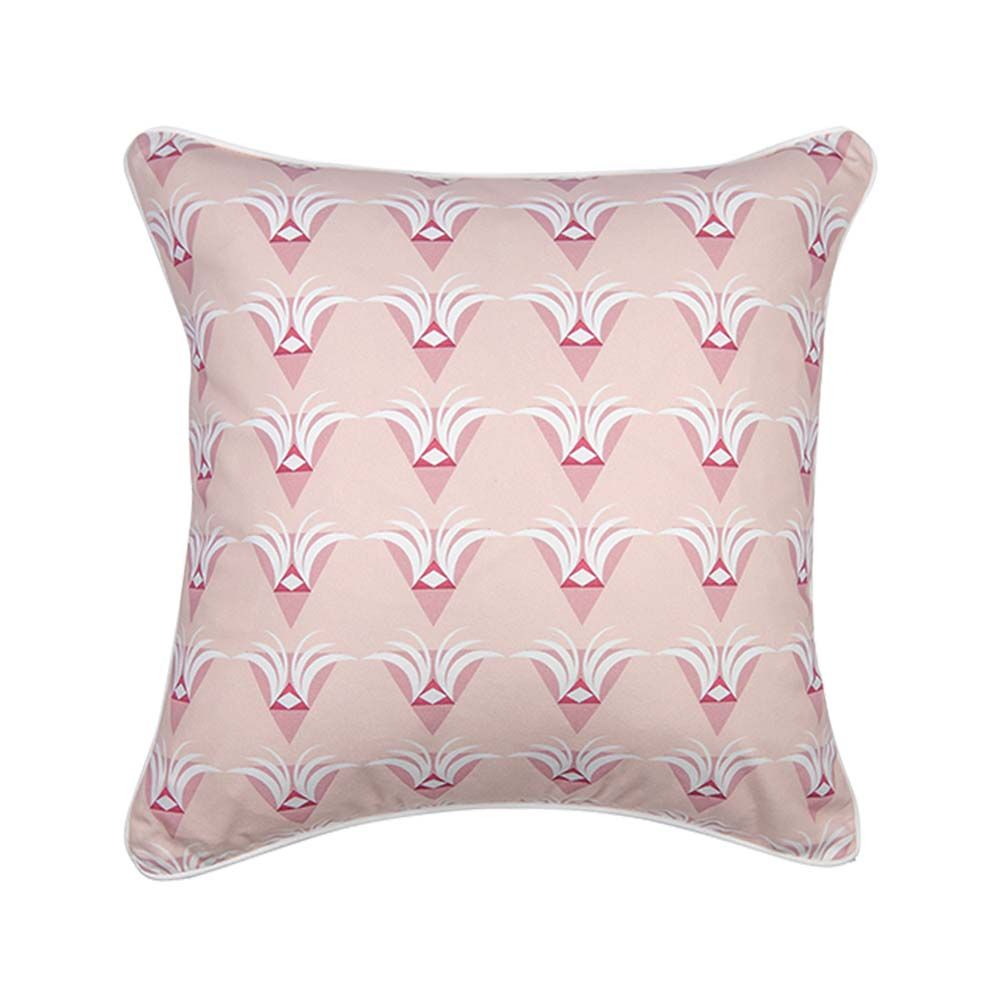 A gorgeous, art deco inspired cushion with multiple shades of pink and white