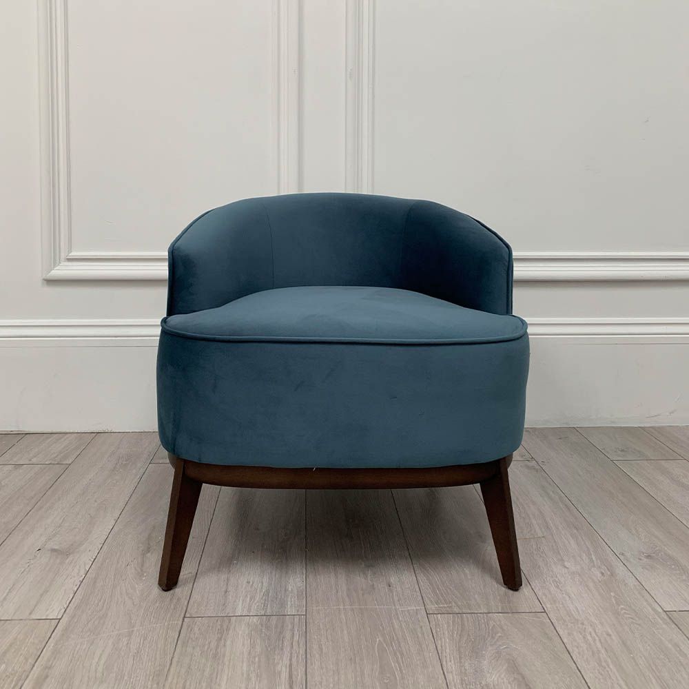 Beautiful dark blue velvet upholstered armchair