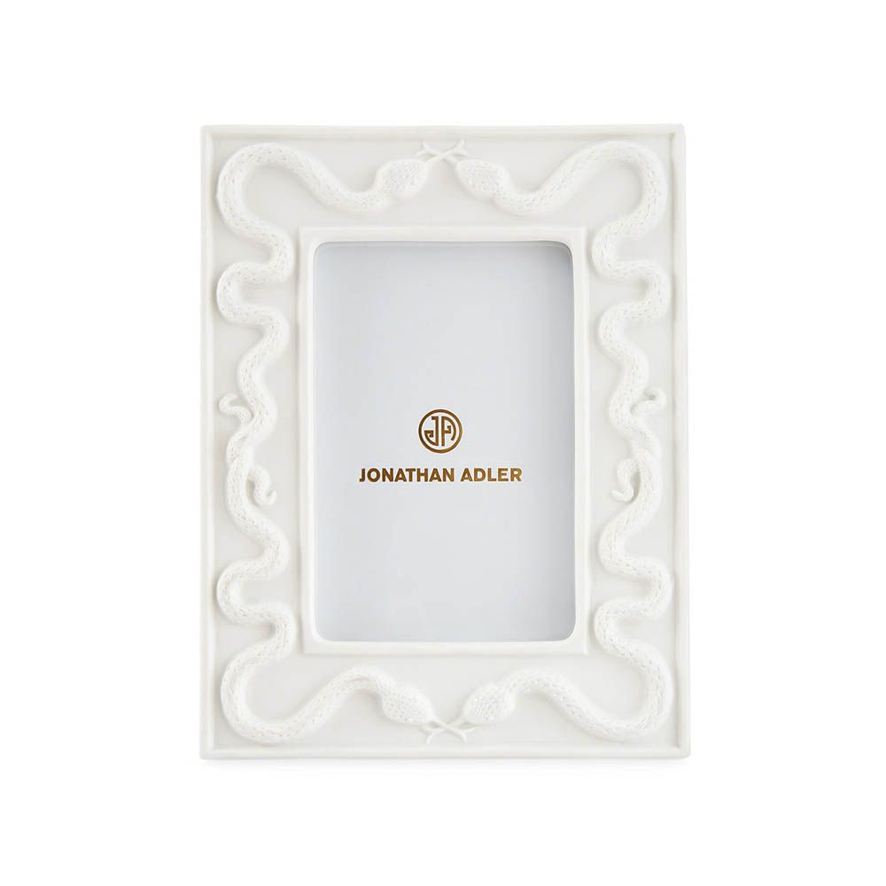 Striking snakes design picture frame in white porcelain
