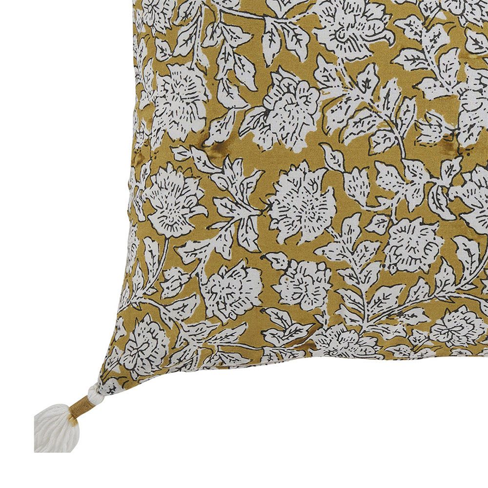 dainty and charming saffron yellow cushion with tassels