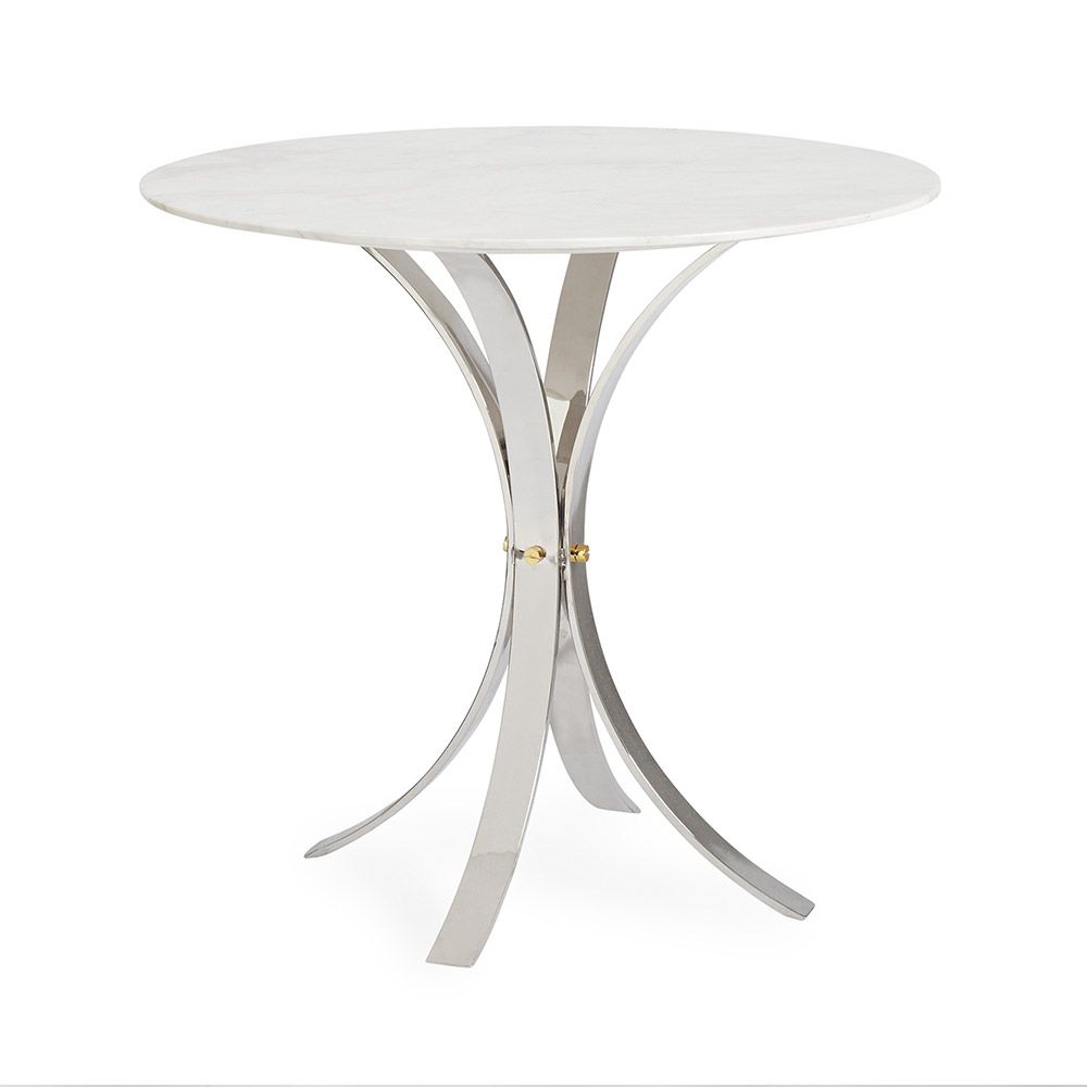 contemporary marble table with curved nickel legs