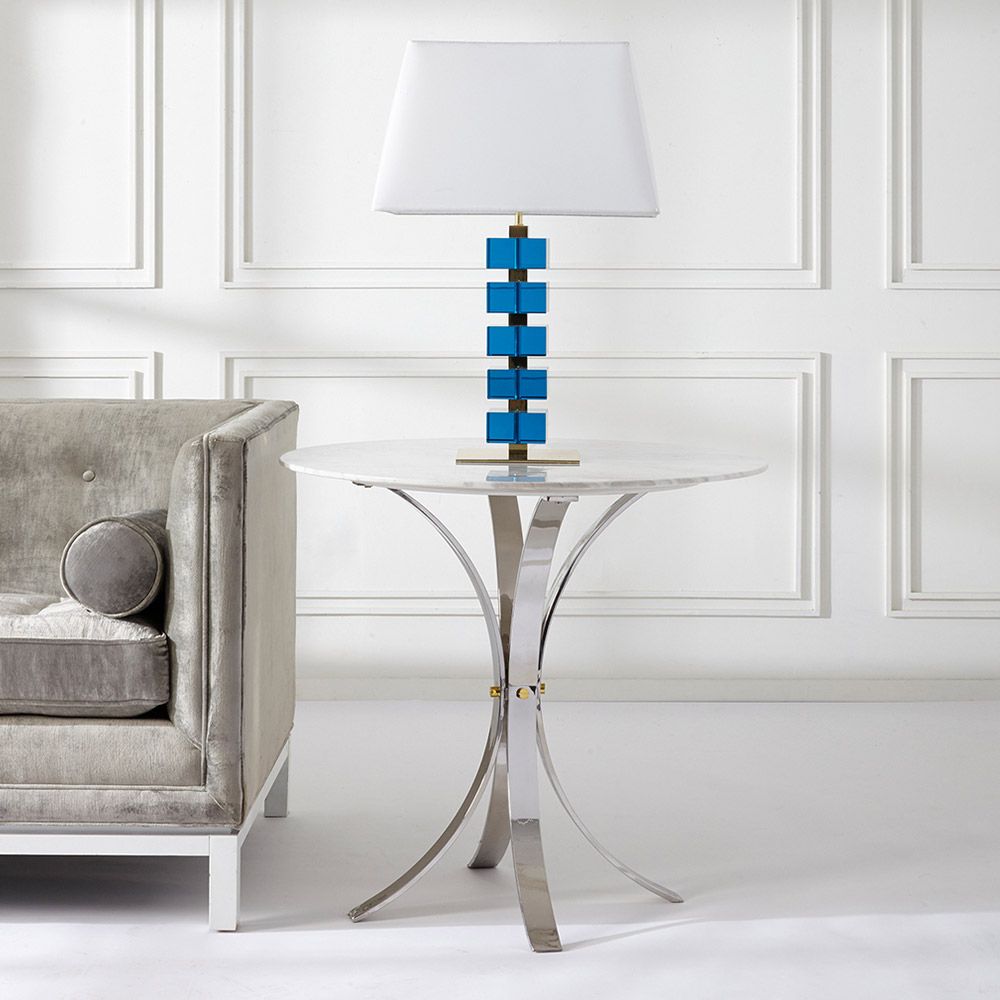 contemporary marble table with curved nickel legs