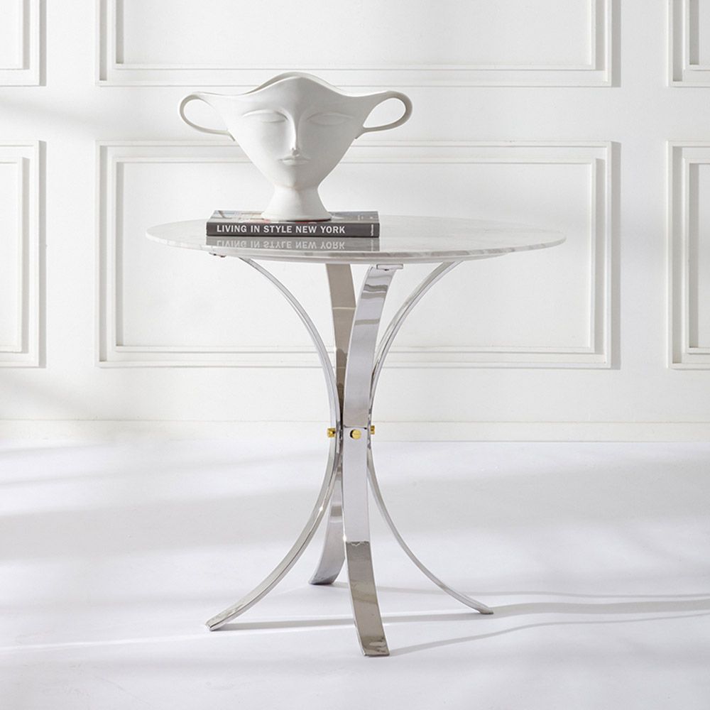contemporary marble table with curved nickel legs