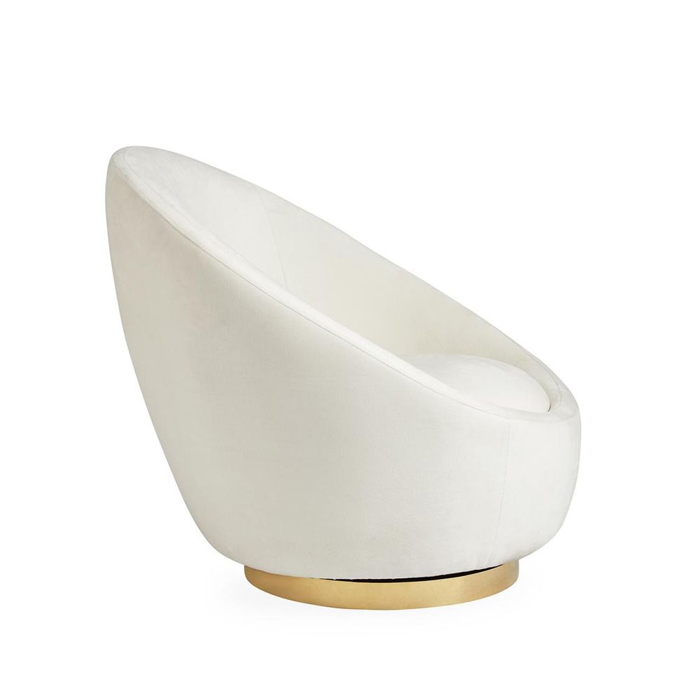 Jonathan Adler luxury white velvet swivel chair on brass base