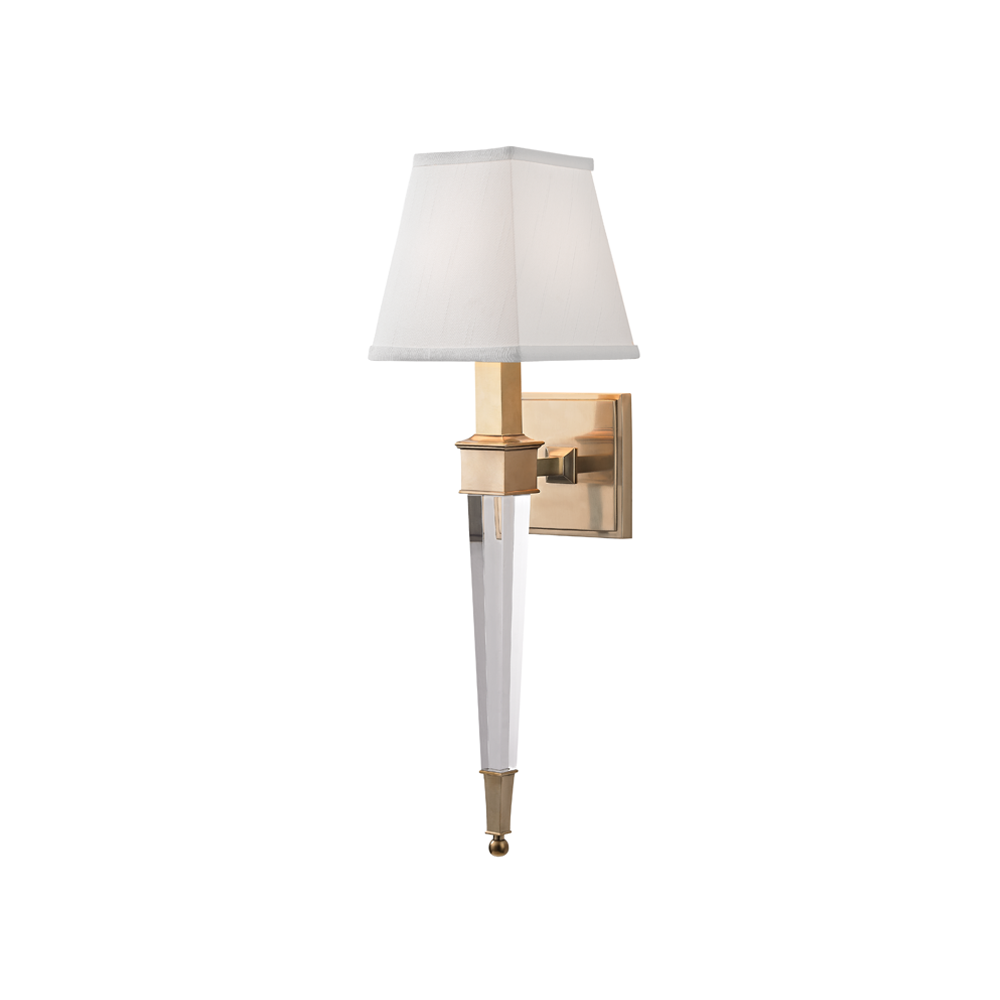 A fabulous crystal glass and aged brass wall lamp
