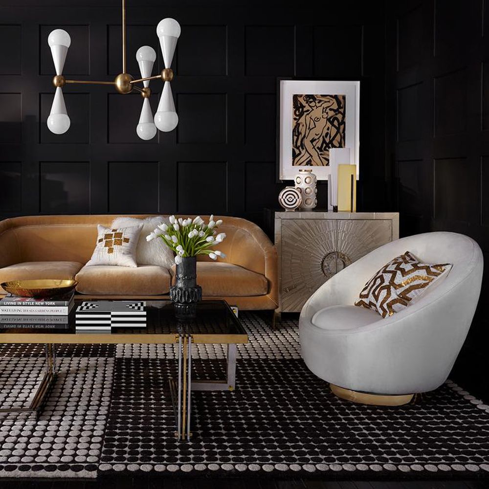 Jonathan Adler luxury white velvet swivel chair on brass base