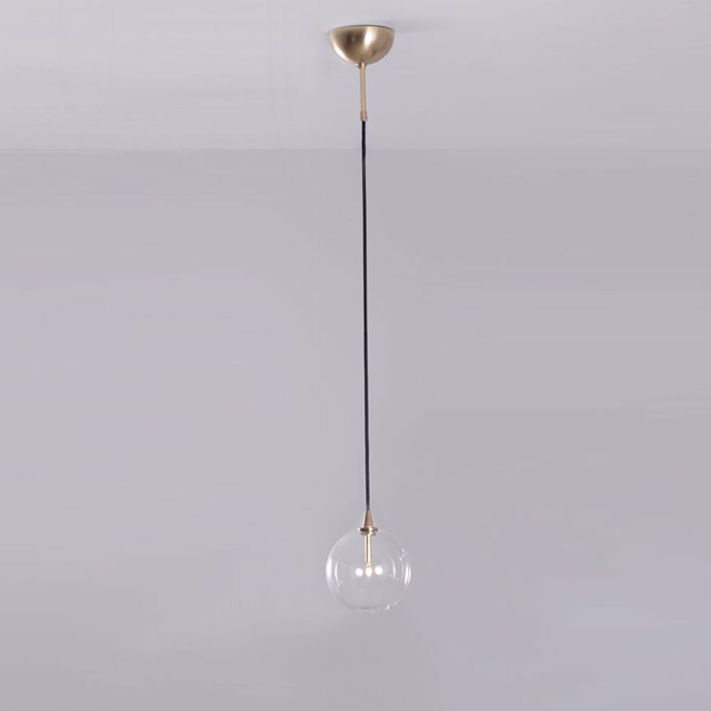 Industrial natural brass pendant light with clear glass sphere globe lampshade