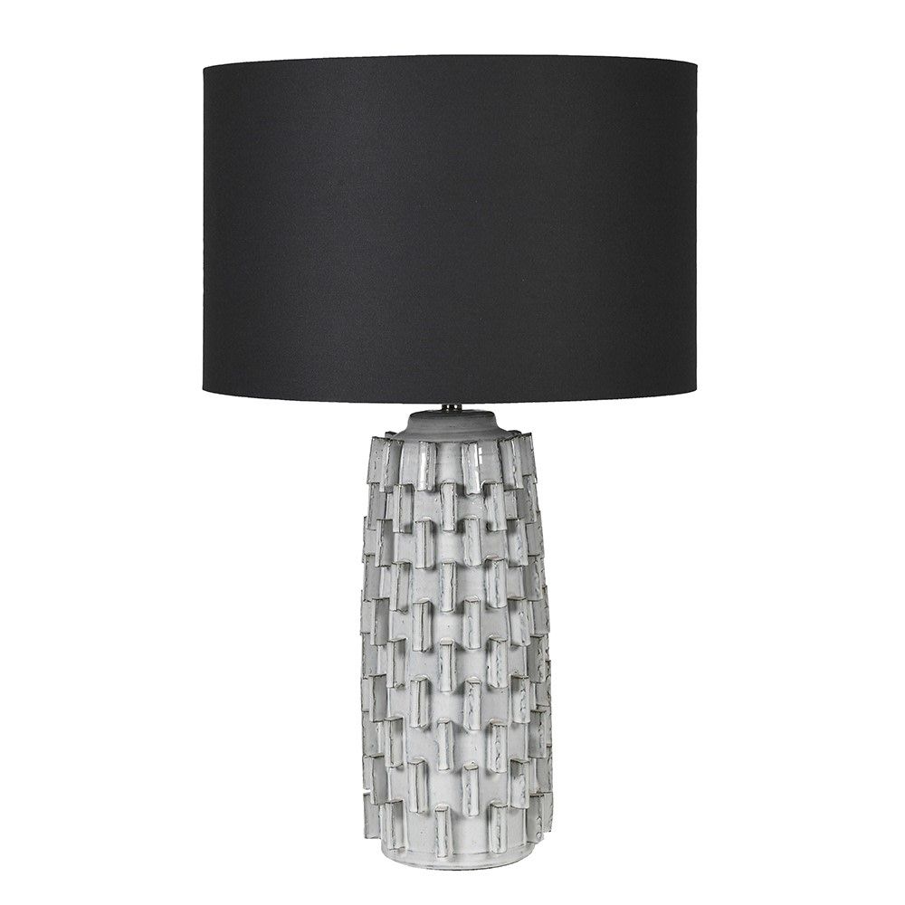 sculptural side lamp with black linen lampshade