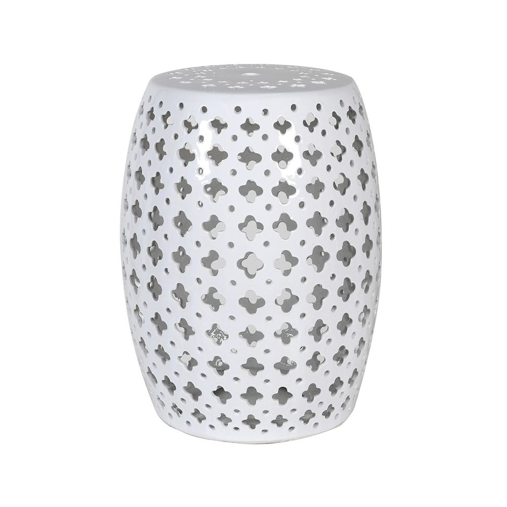 A wonderful white ceramic stool with a feminine pierced pattern 