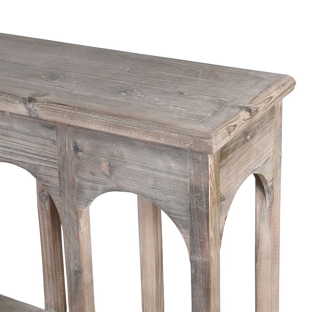 Stoic console table in grey wood finish with elegant arch details
