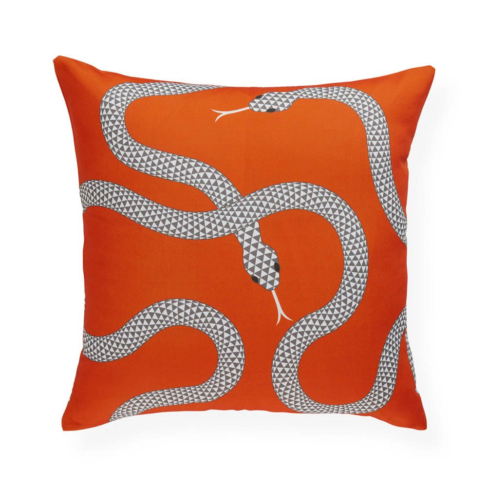 Stylish serpent illustrated, orange outdoor cushion