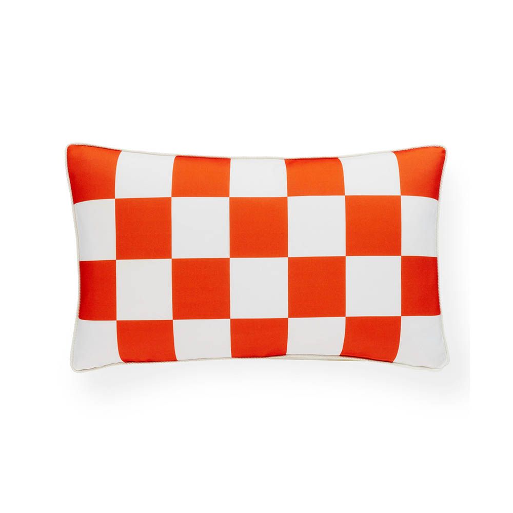 Orange side of the ravishing reversible checkered cushion