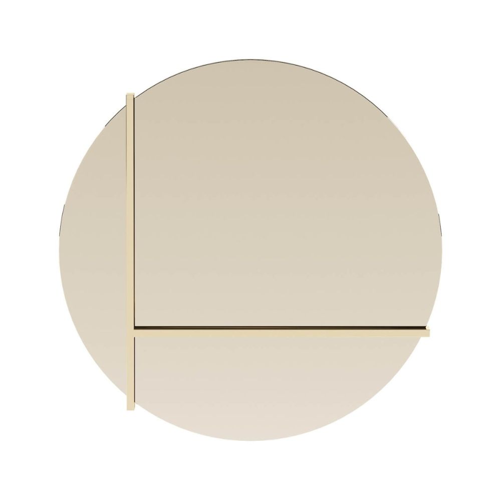 Round mirror with golden steel frame and detailing