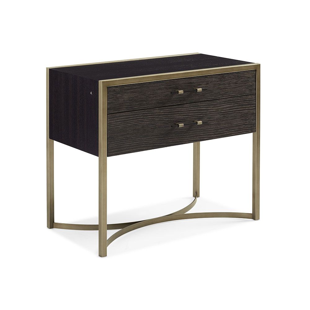Gorgeous bedside table with brass frame detailing 