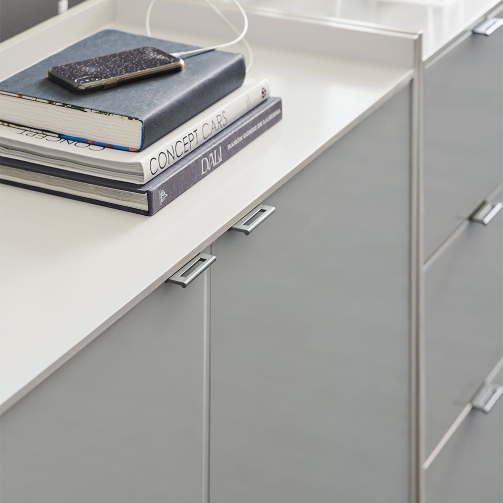 Gorgeously understated side cabinet with shelving and drawers for storage