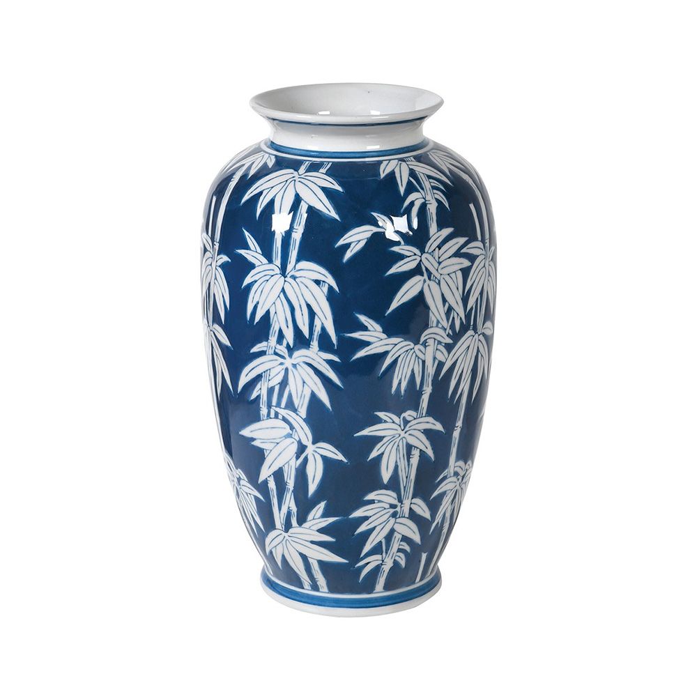 Bamboo patterned blue and white vase