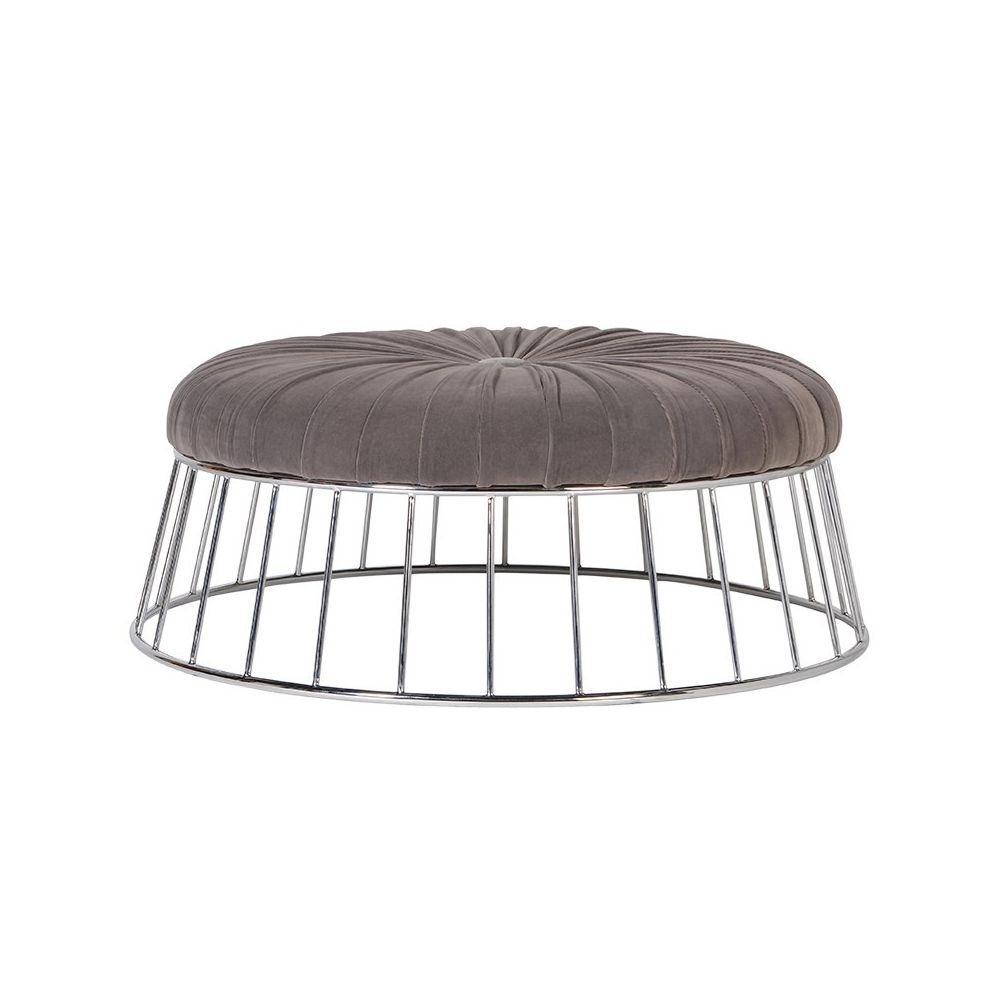 Pleated mouse grey velvet ottoman