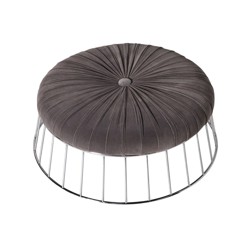 Pleated mouse grey velvet ottoman