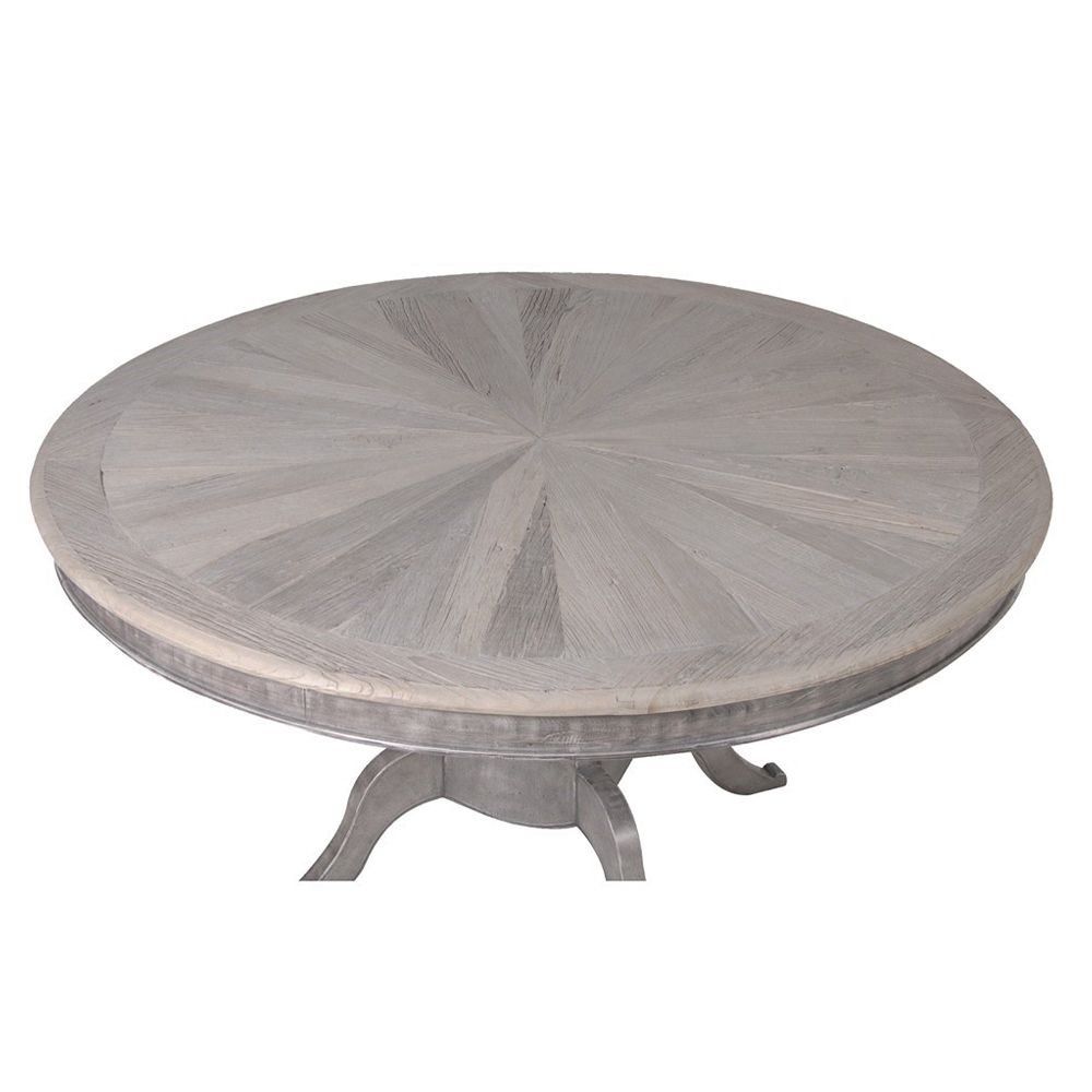 Charming round dining table in grey wash finish