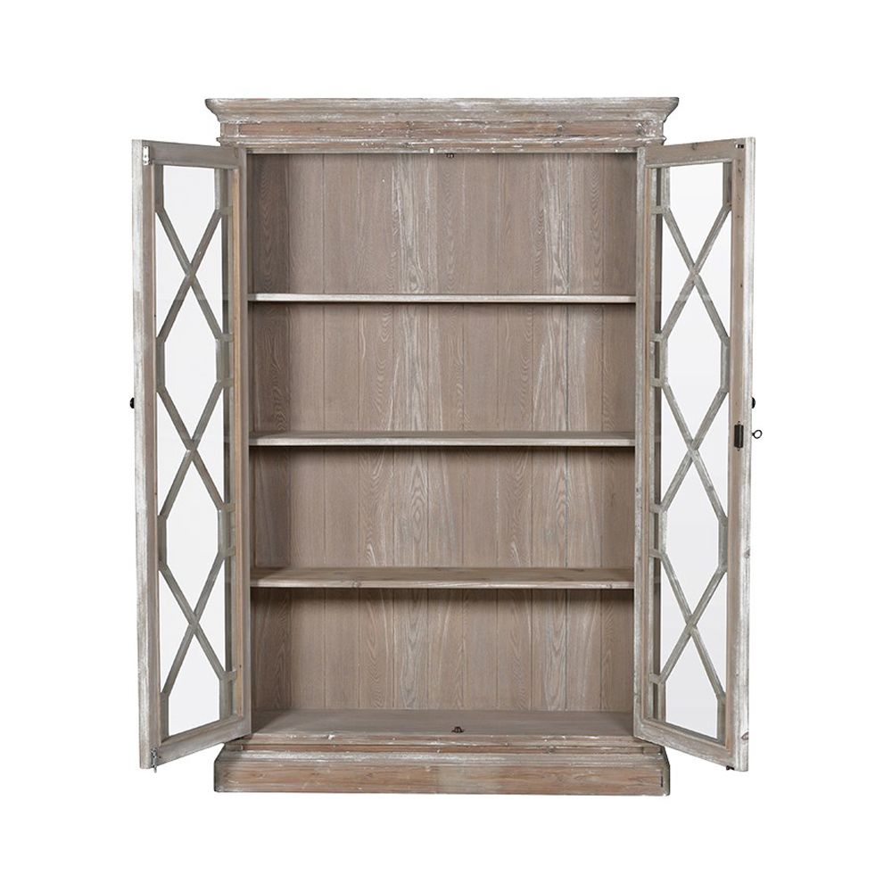 large wooden two-door bookcase cabinet