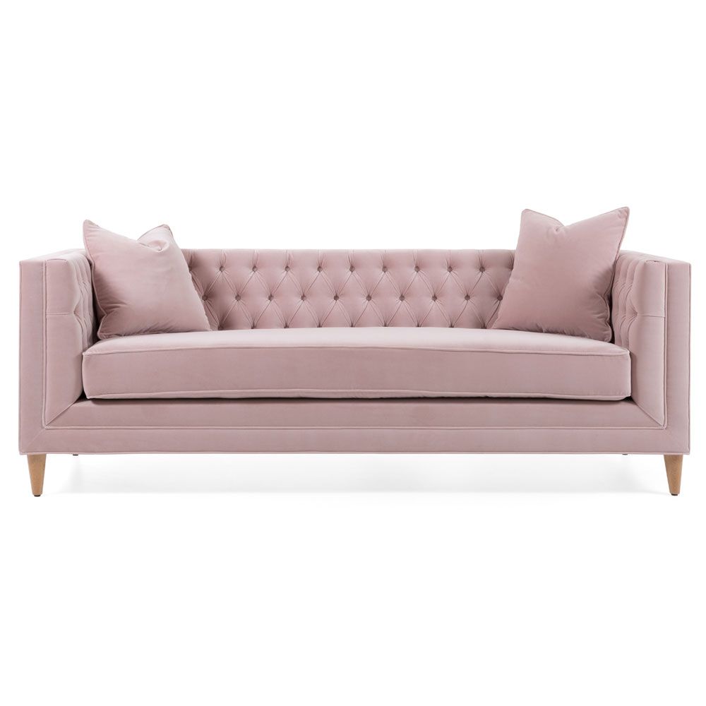 Luxurious deep buttoned pink velvet sofa
