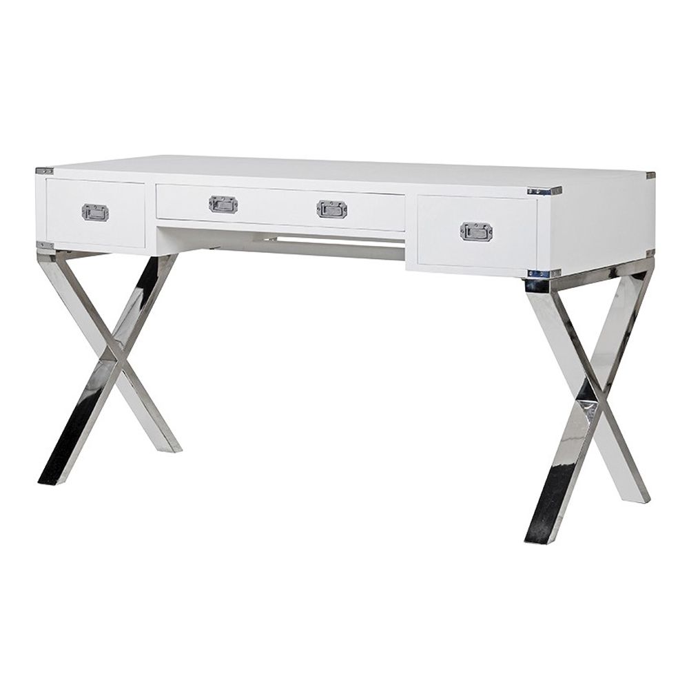 white industrial desk with silver details 