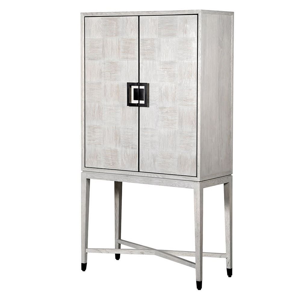 Contemporary white cotton canvas 2 door bar cabinet made from oak veneer