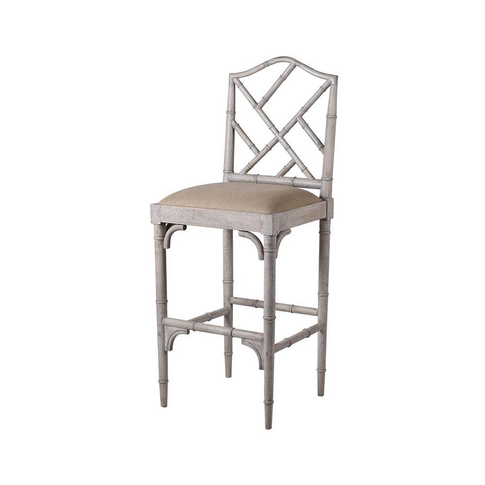 Unique, faux bamboo effect stool with upholstered seat